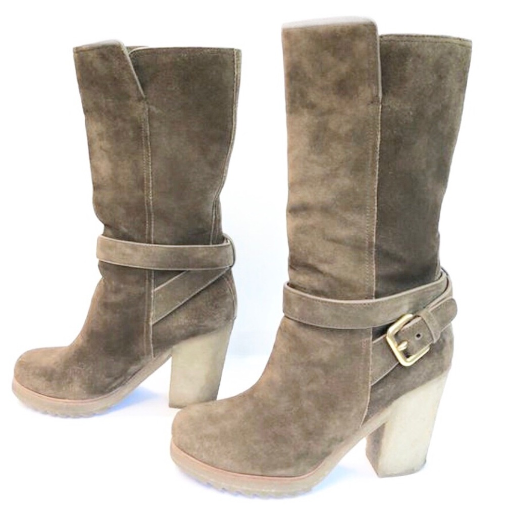 Prada Light Brown Suede Gum Sole Boots